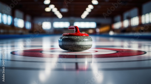 a curling stone (rocks) on an ice surface
