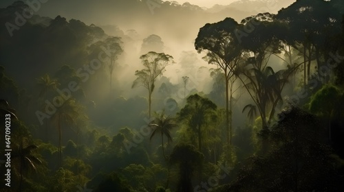 Beautiful Photography of Borneo Forest in a clear morning. Created with Generative AI Technology