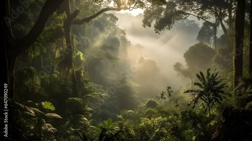 Beautiful Photography of Borneo Forest in a clear morning. Created with Generative AI Technology