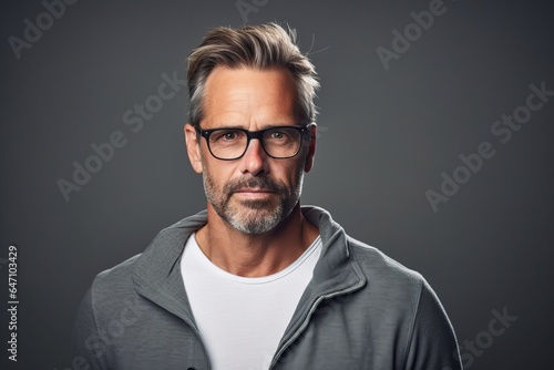 Portrait of handsome mature man in casual clothes and eyeglasses.