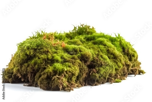 Texture of lush green moss and lichen isolated on white background.