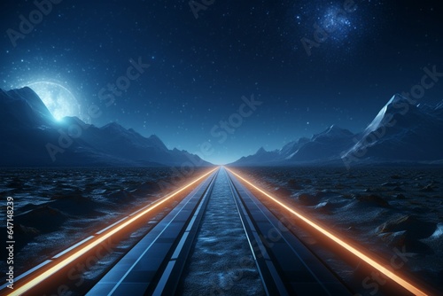 Highway road seamlessly merges with a digital space background in 3D