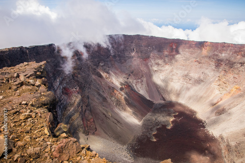 Piton de la Fournaise volcano crater on the tropical Reunion Island in the Indian Ocean