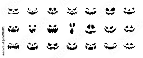 Set of Halloween scary pumpkins cut. Spooky creepy pumpkins cut