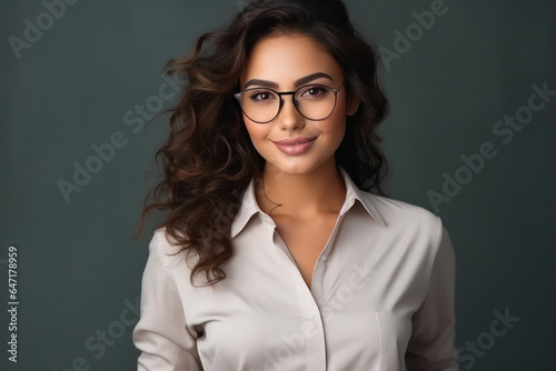 Young corporate woman in formal wear with spectacular