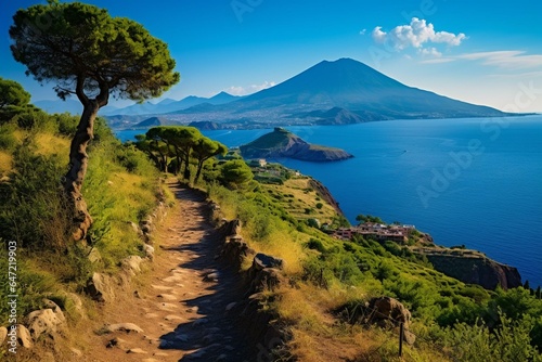 Stunning view of Vulcano Island from Lipari Island. Generative AI