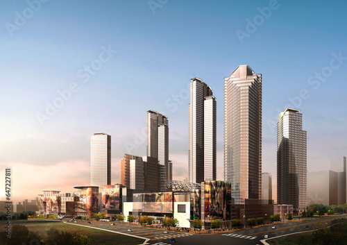 skyscrapers in the city, 3d rendering of the modern high-rise buidings in the city