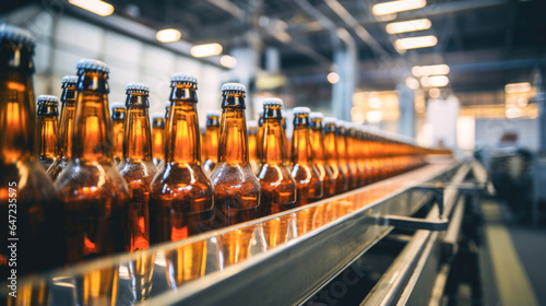 Brewing and bottling beer in a glass bottle factory.