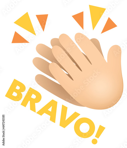 Digital png illustration of bravo text and hands clapping on transparent background