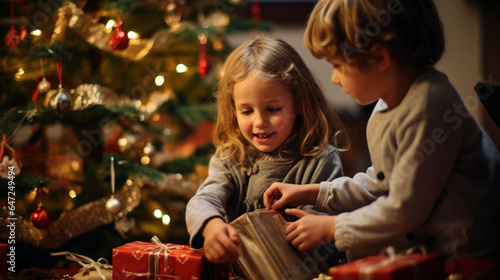 children playing with christmas presents
