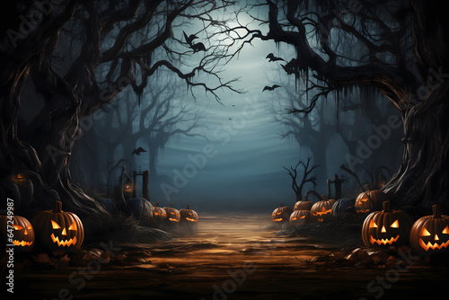 scary spooky halloween season, monster skull and crossbones halloween witch with pumpkin, halloween and October background 