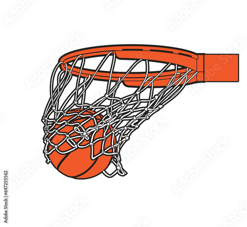 Basketball ball through a net