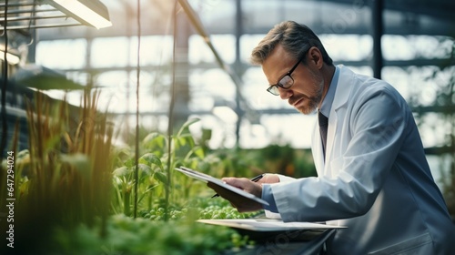 Close-up of one male researcher analyzing vegetable at modern greenhouse