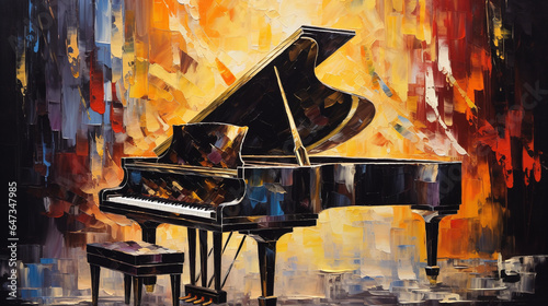 Grand piano painting with colorful crescendo effect