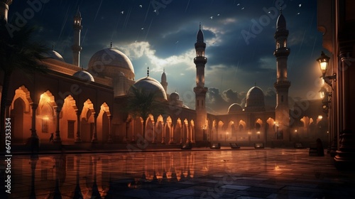 an image that captures the tranquil and elegant essence of Sultan Hassan's Mosque-Madrasa at twilight