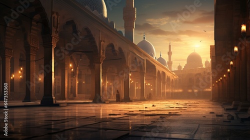 an image that captures the serene elegance of Sultan Hassan's Mosque-Madrasa at dusk