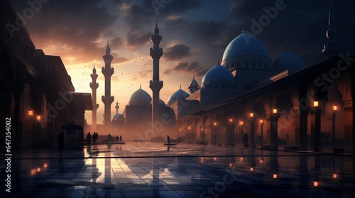an image that evokes a sense of calm and elegance through the silhouette of Sultan Hassan's Mosque-Madrasa at twilight