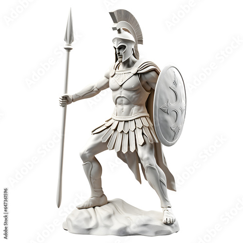 White marble Spartan soldier statue on transparent background