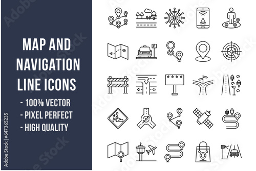 Map and Navigation Line Icons