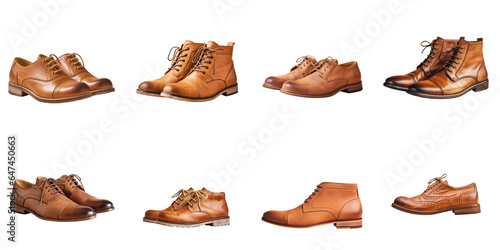 Png Set Old brown leather shoe for men placed on a transparent background with room for text