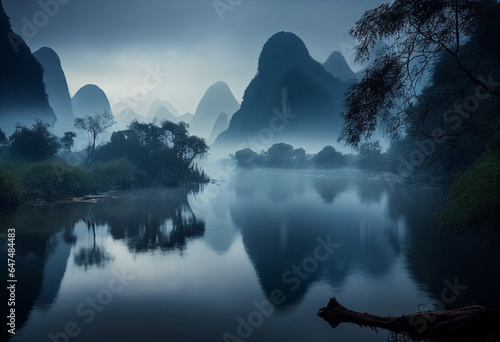 AI generated illustration of guilin scenery