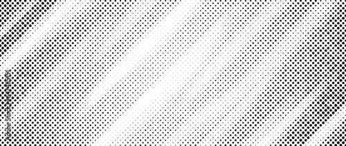 Halftone diagonal stripe texture. White and black oblique faded gradient. Grunge slanted line grit background. Abstract pop art comic wallpaper. Dotted sand noise backdrop. Retro vector illustration