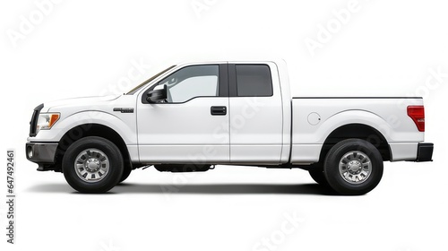 side view of white pick up truck on white background great for mockup and concepts. generative AI