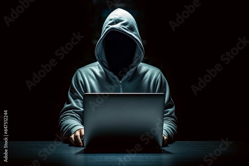 Anonymous hacker without face typing computer laptop. Concept of hacking cybersecurity, cybercrime, cyberattack, etc, Generative AI