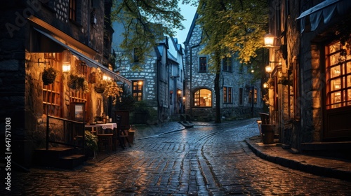 Photo of a cozy street in Tallinn's Old Town. Estonia Saiakang Street in Old Tallinn