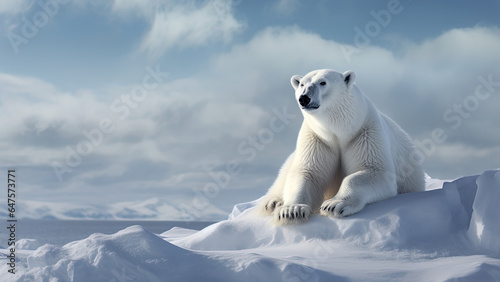 Arctic isolation framing a polar bear against the frozen background of an icy landscape
