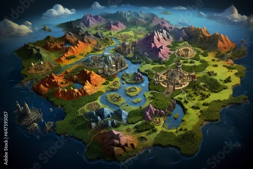 Dive into the immersive world of gaming as you navigate a captivating, treasure-laden island on this fictional map designed for a computer game, where the enchantment of a fairy tale awaits.