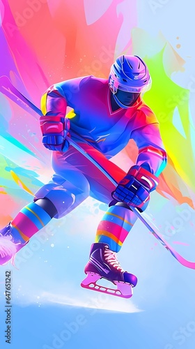 Trend illustration of male athletes wearing protective gear playing ice hockey