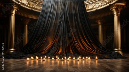 Black with golden curtain stage