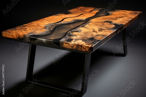 kitchen table with oak and resin. Generative AI