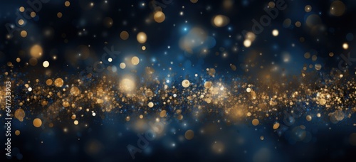 Shiny blue and gold bokeh backdrop for captivating banner.