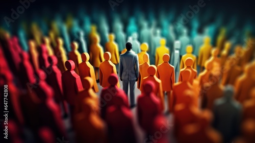 Illustration of uniqueness of man standing out of the crowd as a talented leadership