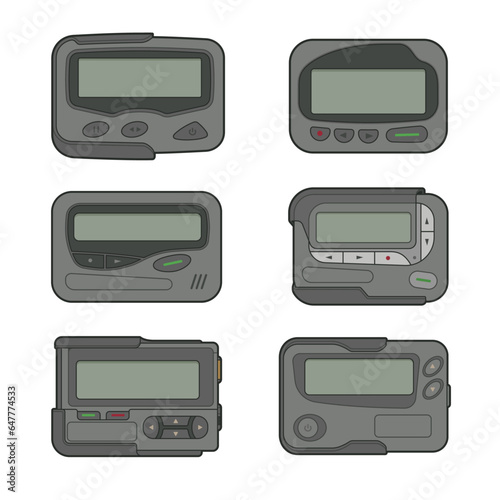 Vintage pagers cartoon isolated vector illustration set.