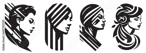 Beautiful woman face logo. Hand drawn vector illustration of female face.