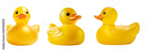 Yellow rubber duck on transparent background cutout, PNG file. Mockup template for artwork design. perspective positions many different angle, front side view 