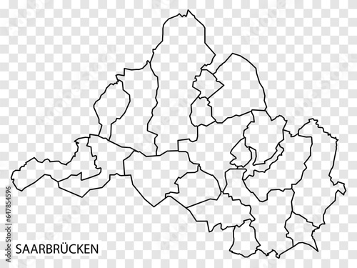 High Quality map of Saarbrucken is a city The Germany, with borders of the regions. Map of Saarbrucken for your web site design, app, UI. EPS10.