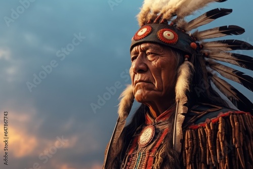 The chief of the Apache Indians is a native American man. The concept of Columbus day and the discovery of America