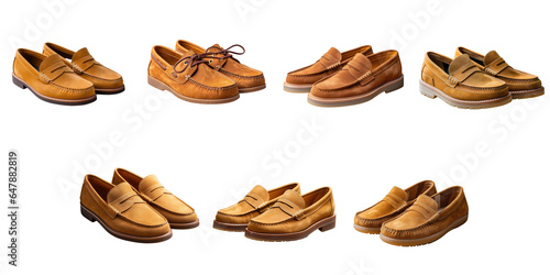 Png Set Brown suede men s moccasins loafers on a transparent background