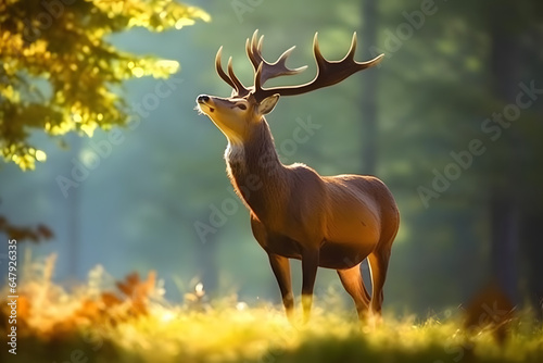 Deer is walking in the grass photography style Made with Generative AI