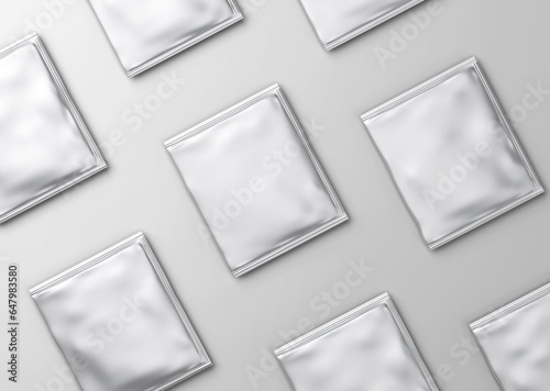 white plain empty blank metallic foil packaging sachet on isolated background