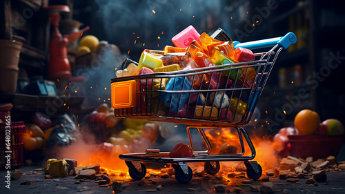 shopping cart full of candy and candy bars Generative AI