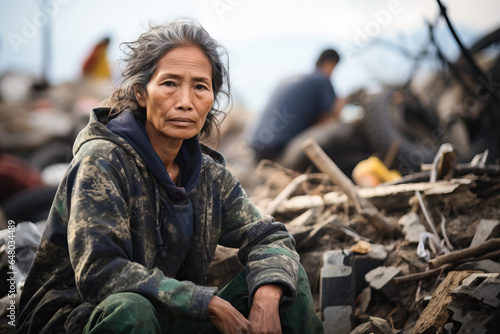 elderly asian woman after flood