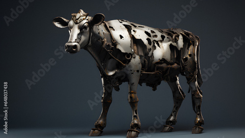 cow made of metal with spots on it Generative AI