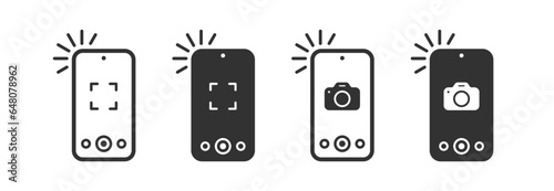 Take photo icon. Camera signs. Photography flash symbol. Phone picture symbols. Photocamera icons. Black color. Vector sign.