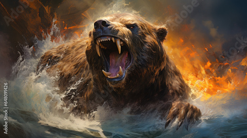 A powerful bear the beast symbolizing the Medo-Persian empire in the book of Daniel in the Bible Generative AI Illustration