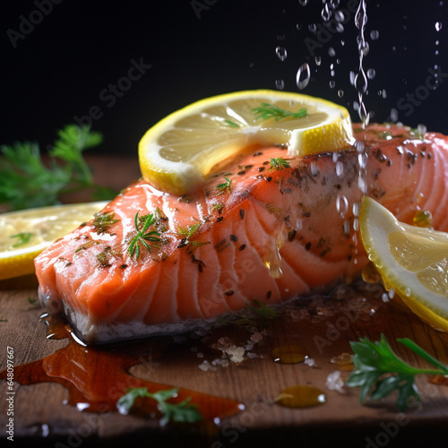 Lemonade on salmon, black background